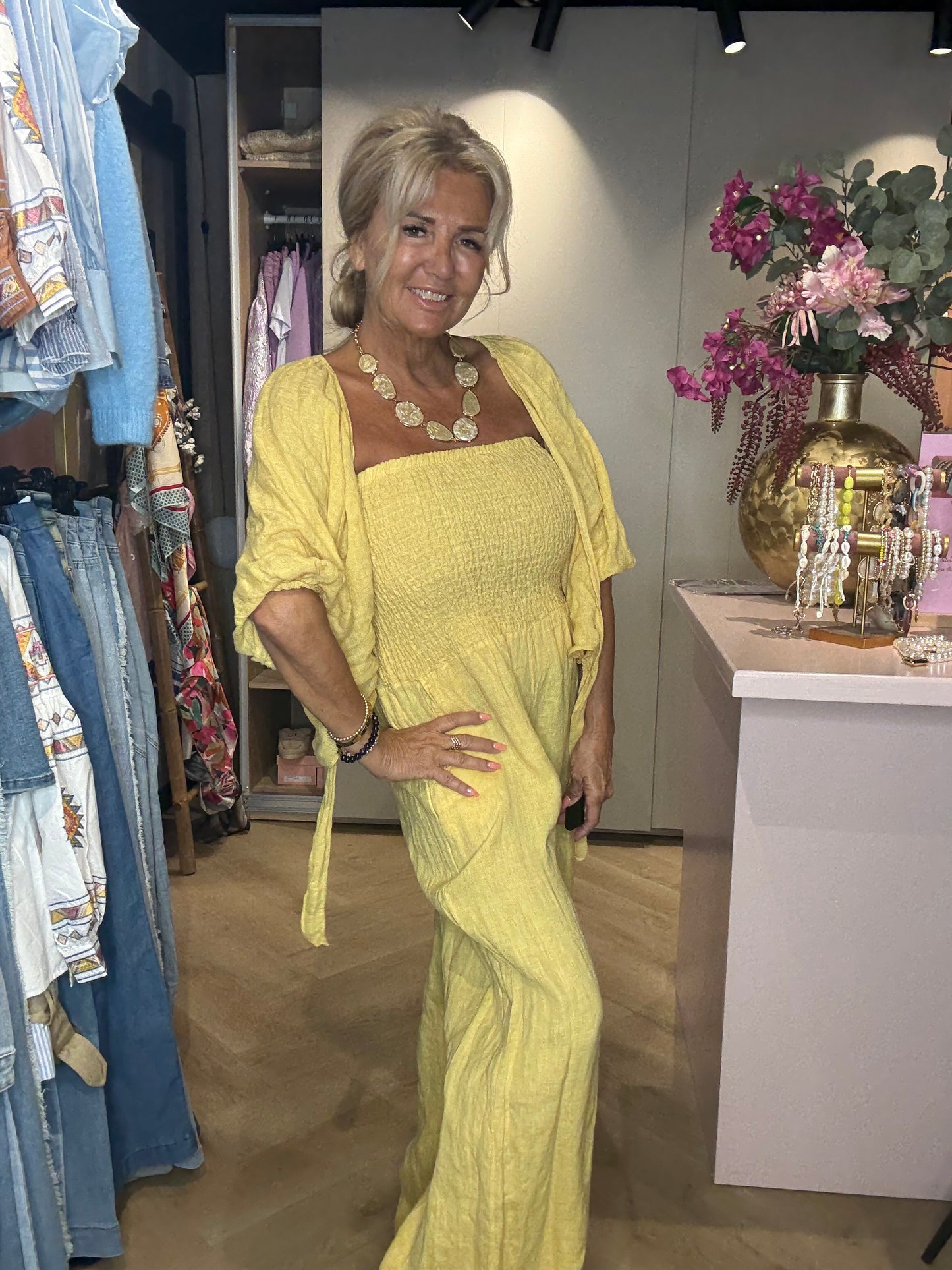 Jumpsuit zacht Geel Linnen Look 🌼