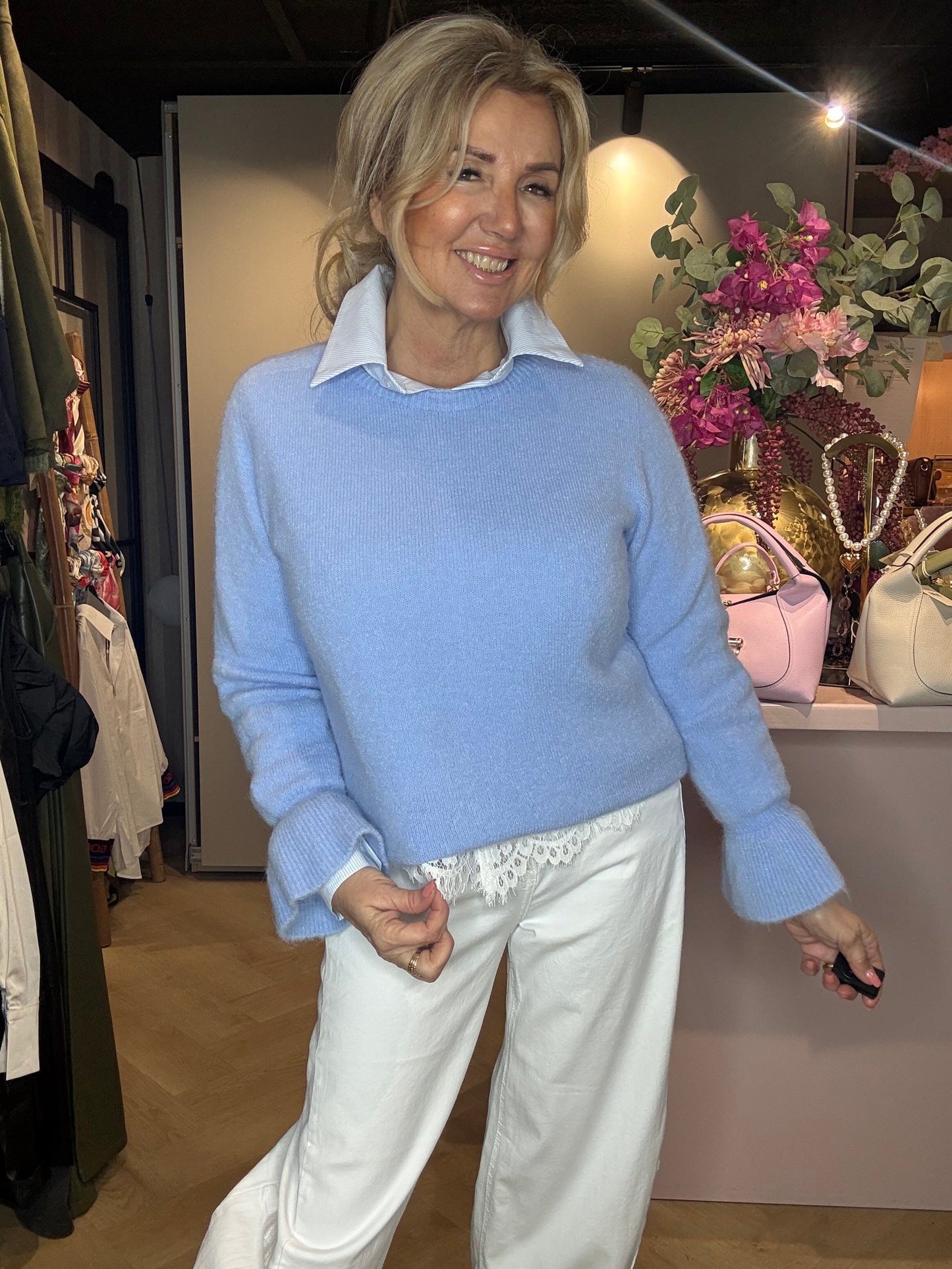 Alpaca truitje trompet mouw Blauw