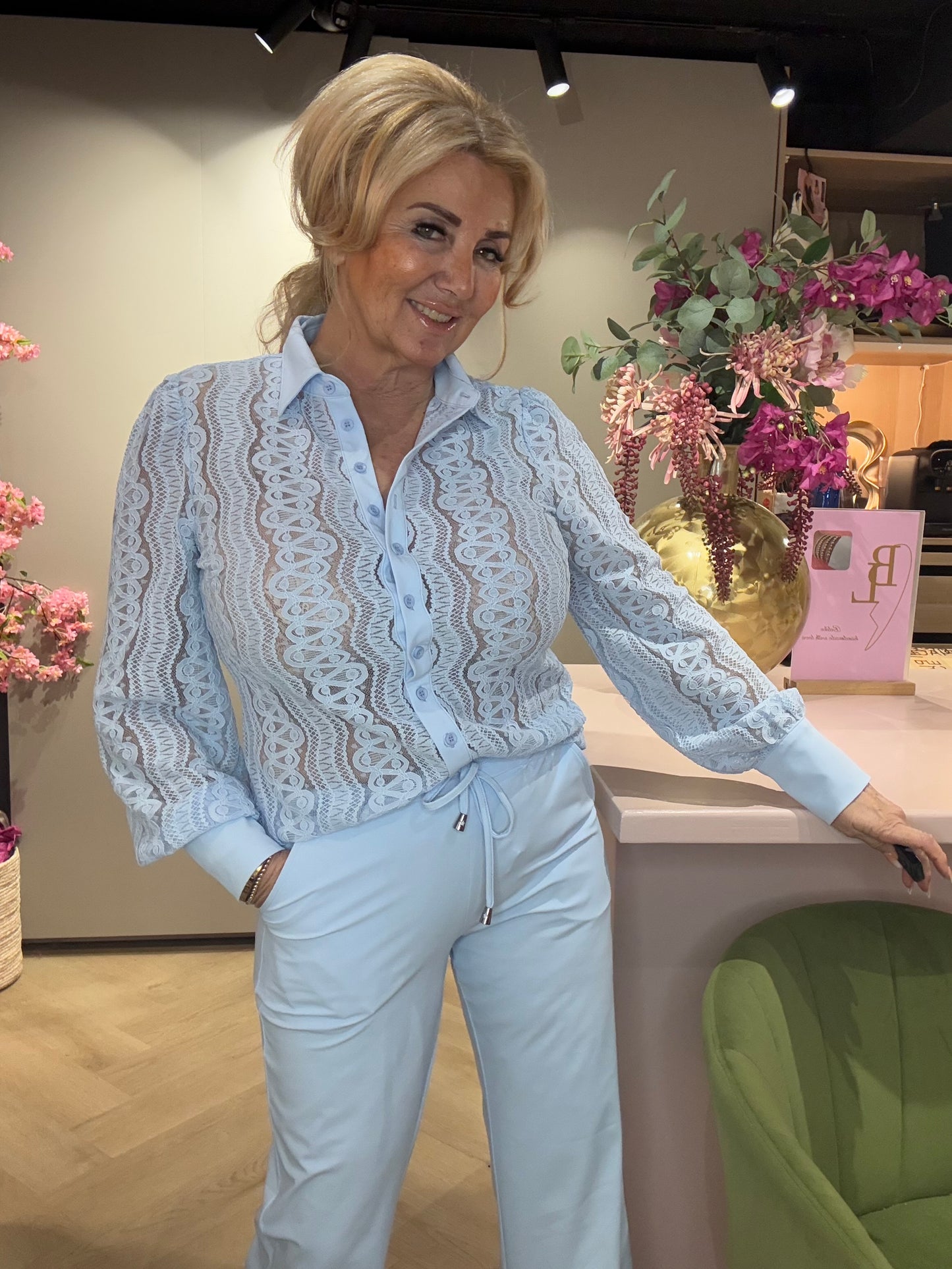 Blouse kant Mi Piace Licht Blauw