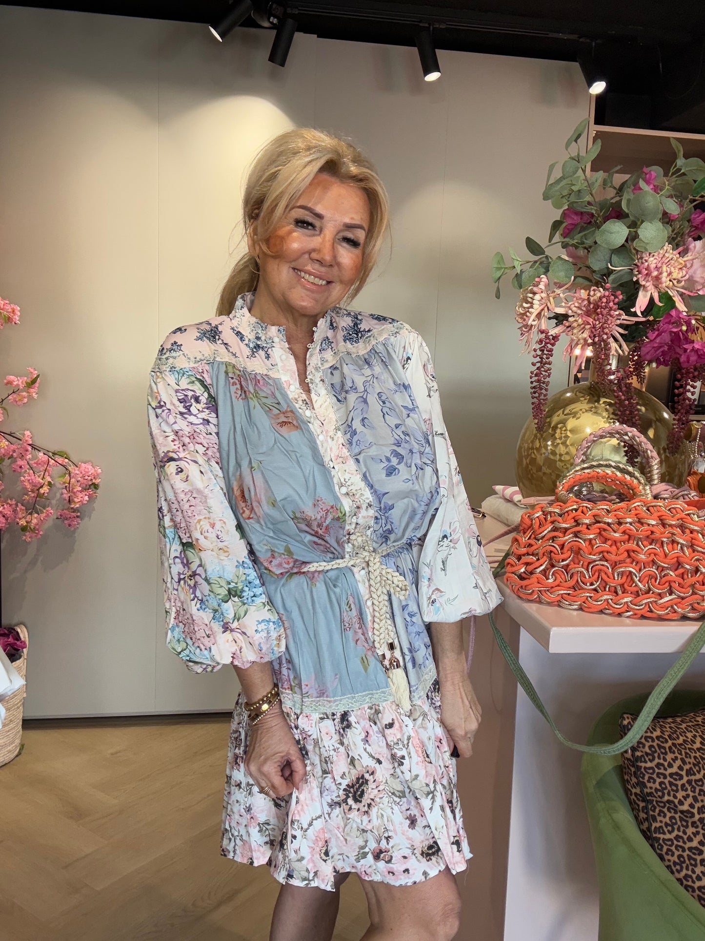 Ibiza Jurk , Romantisch Bloemenprint Blauw