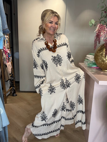 Jurk Mykanos Ecru/Zwart