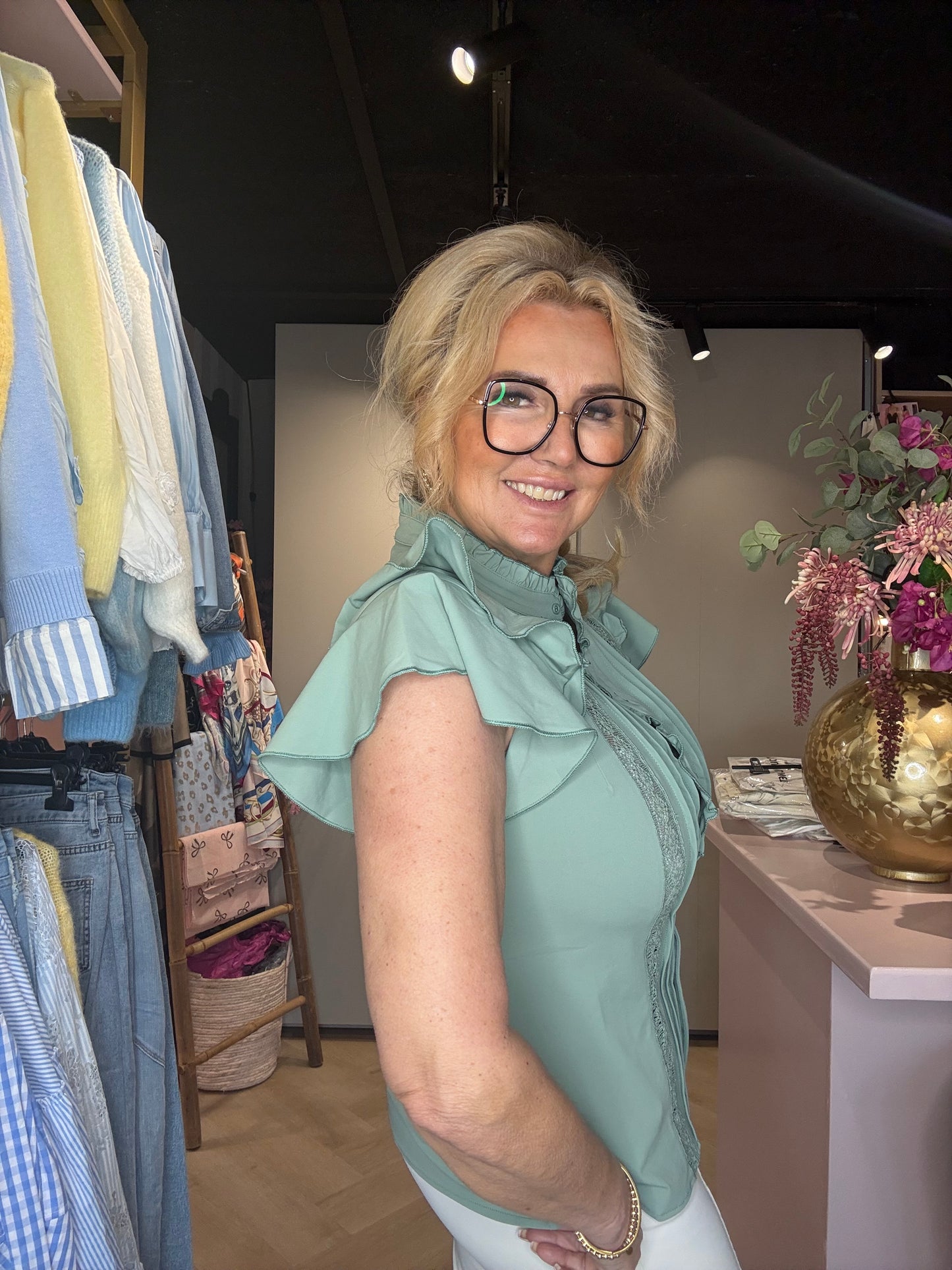 Blouse Triple Nine Rouches Sage Groen