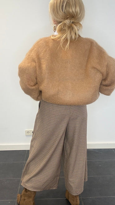 Pantalon-culotte à carreaux pied-de-poule cognac