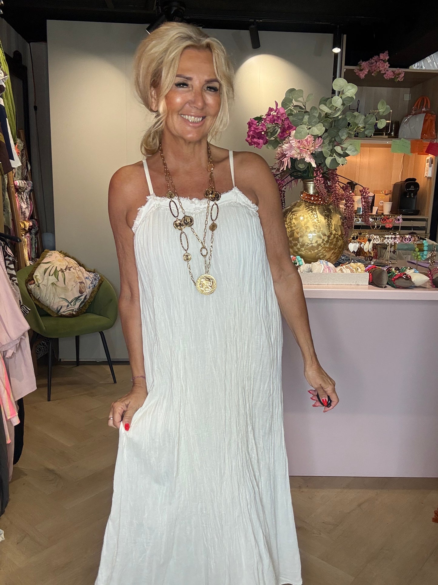 Kleid Mykonos Off White lang und Blush