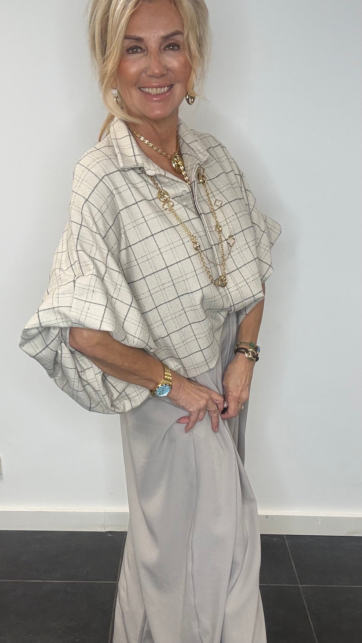Off White Check Blouse