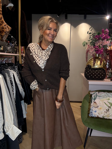 Bruine veagan Leatherlook Rok Plooi