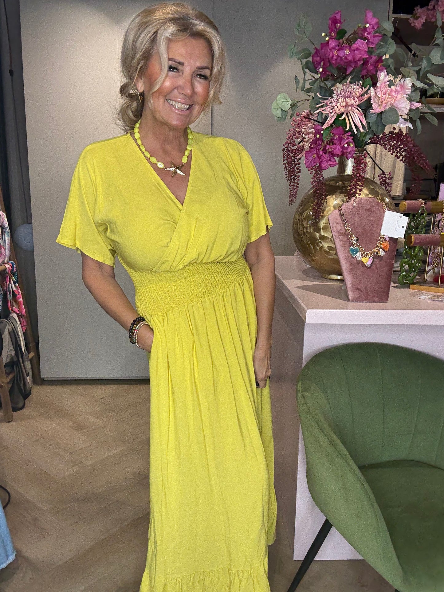 Jurk Maud Lime Geel