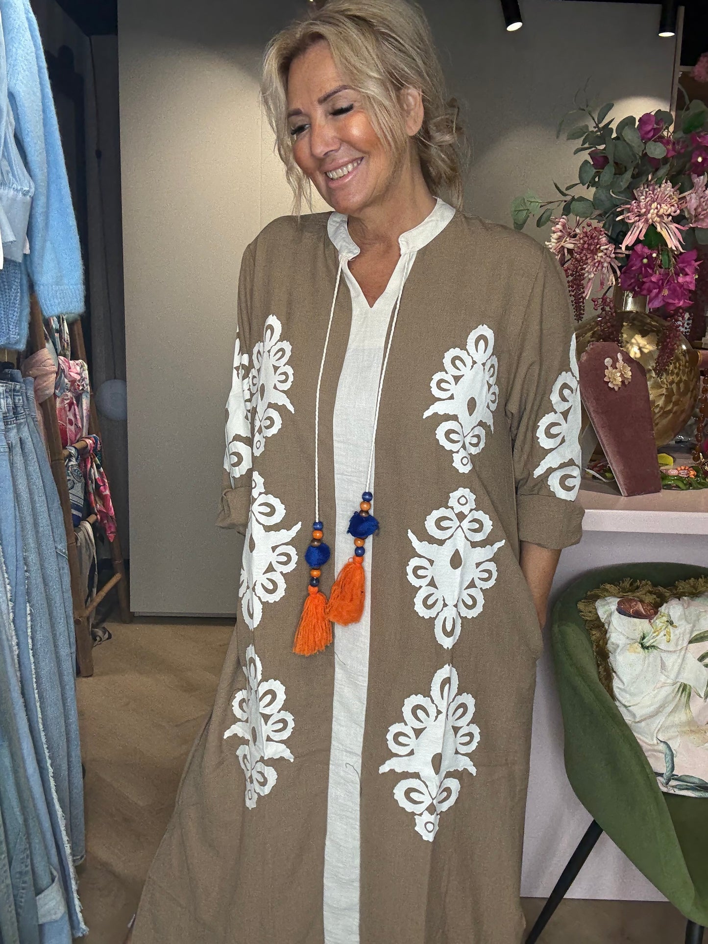 Jurk Marrakech Vibes - Taupe/Wit
