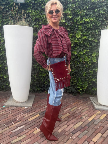 Blouse Big Bow Bordeaux streep