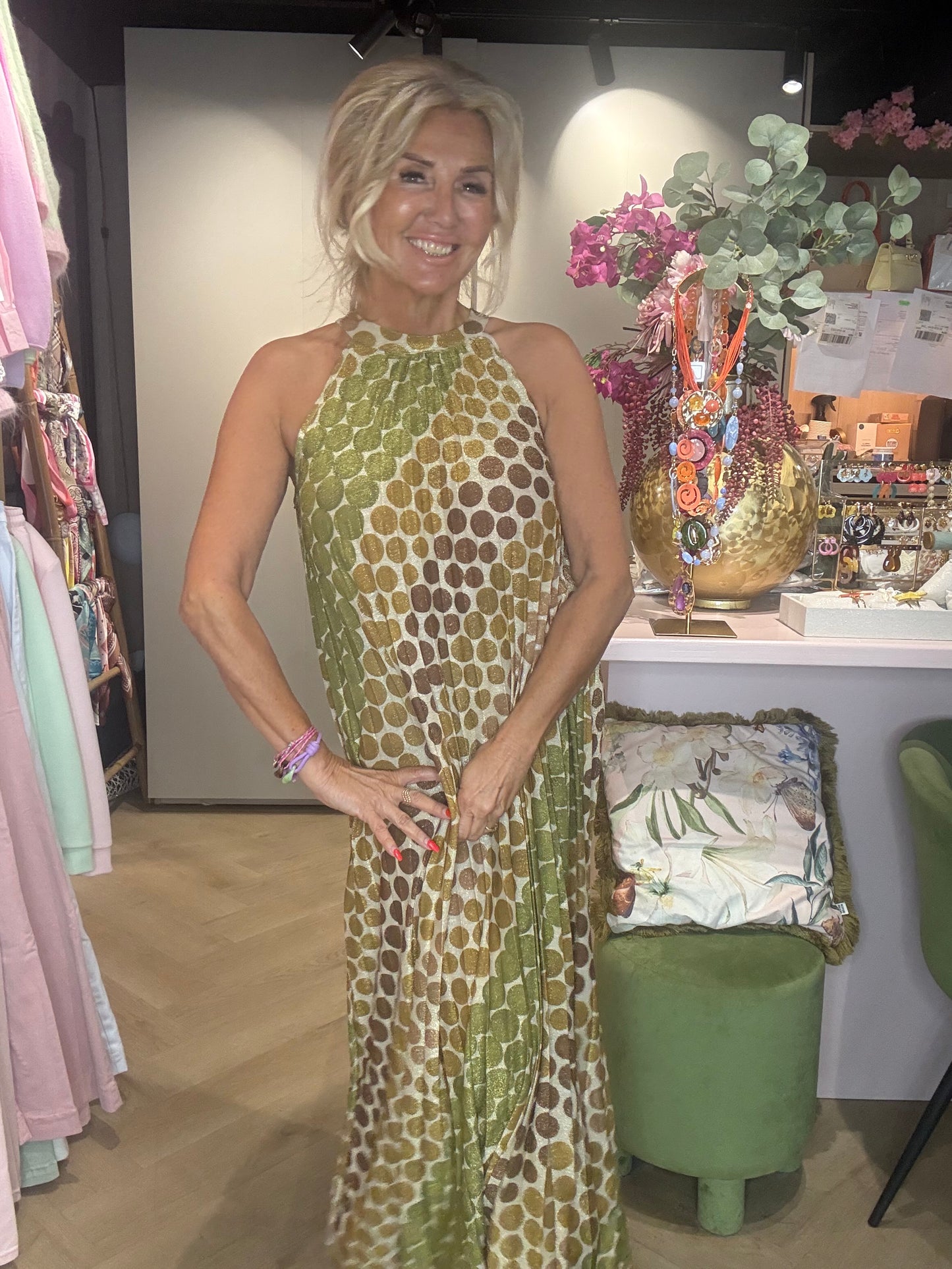 Kleid mit Trägern Grün glänzend