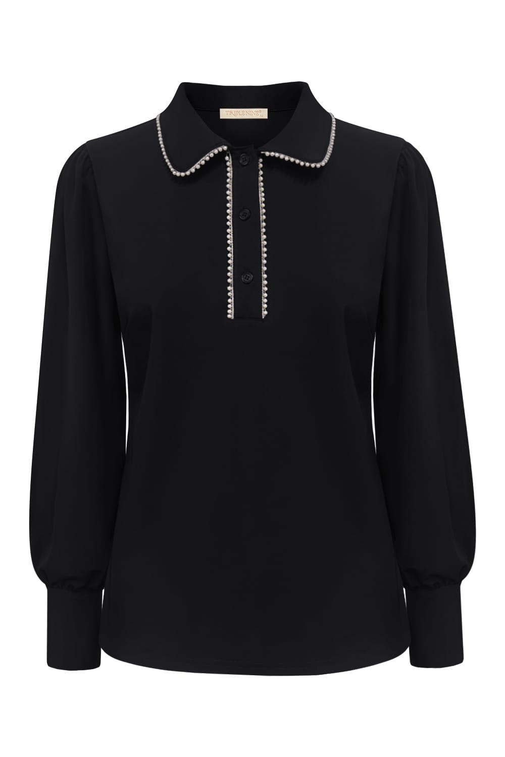 Top Triple Nine with pearls on collar TP6926 Black