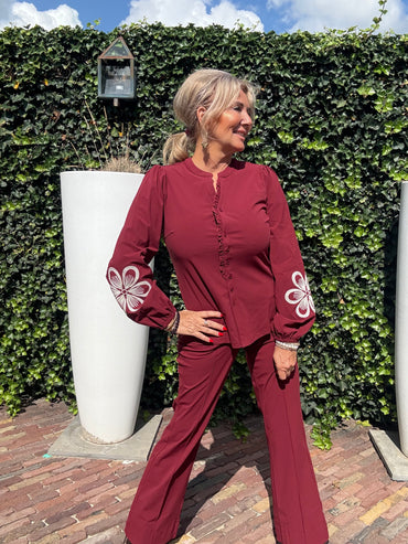 Triple Nine Blouse BLS5923 Broderie/cord Burgundy