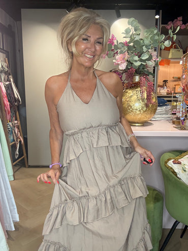 Jurk halter model taupe bloten rug