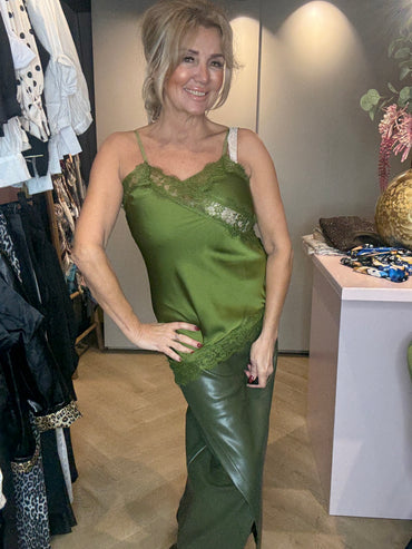 Top Lace groen satijn