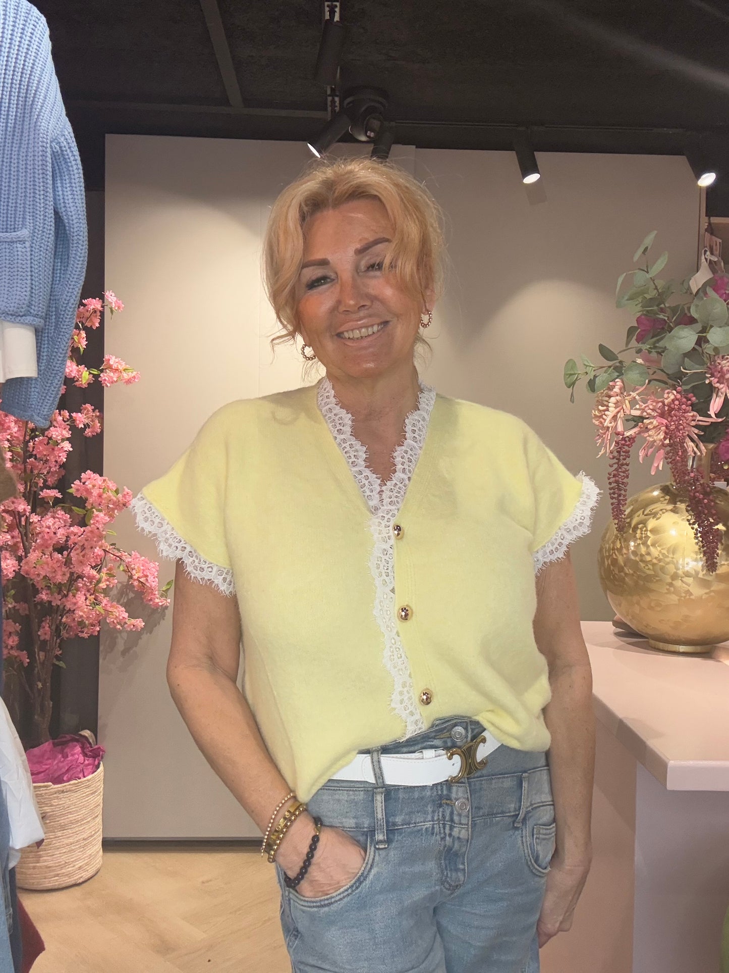 Vest korte mouw & Kant details Geel