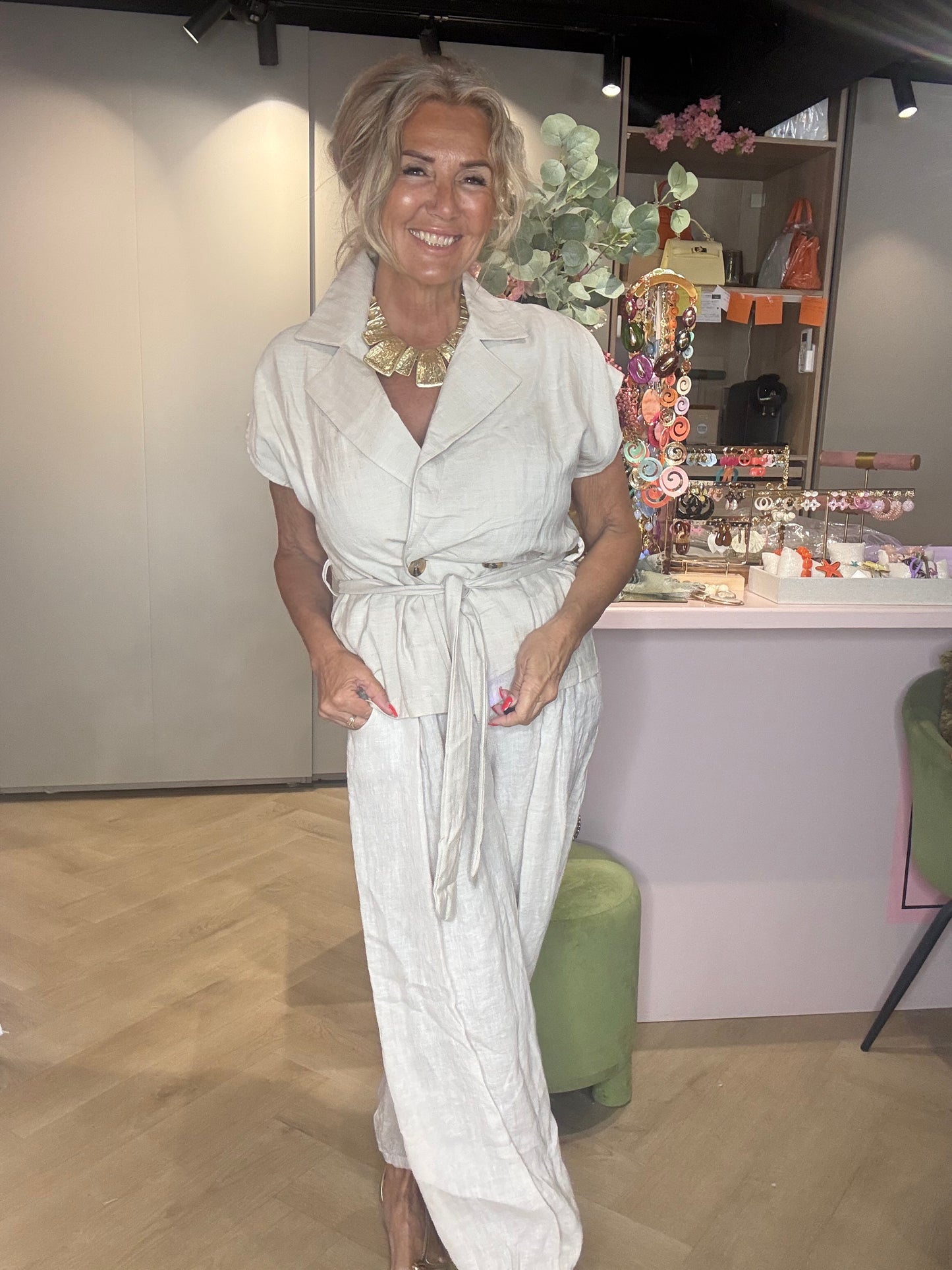 Pantalon Harem Lin Beige