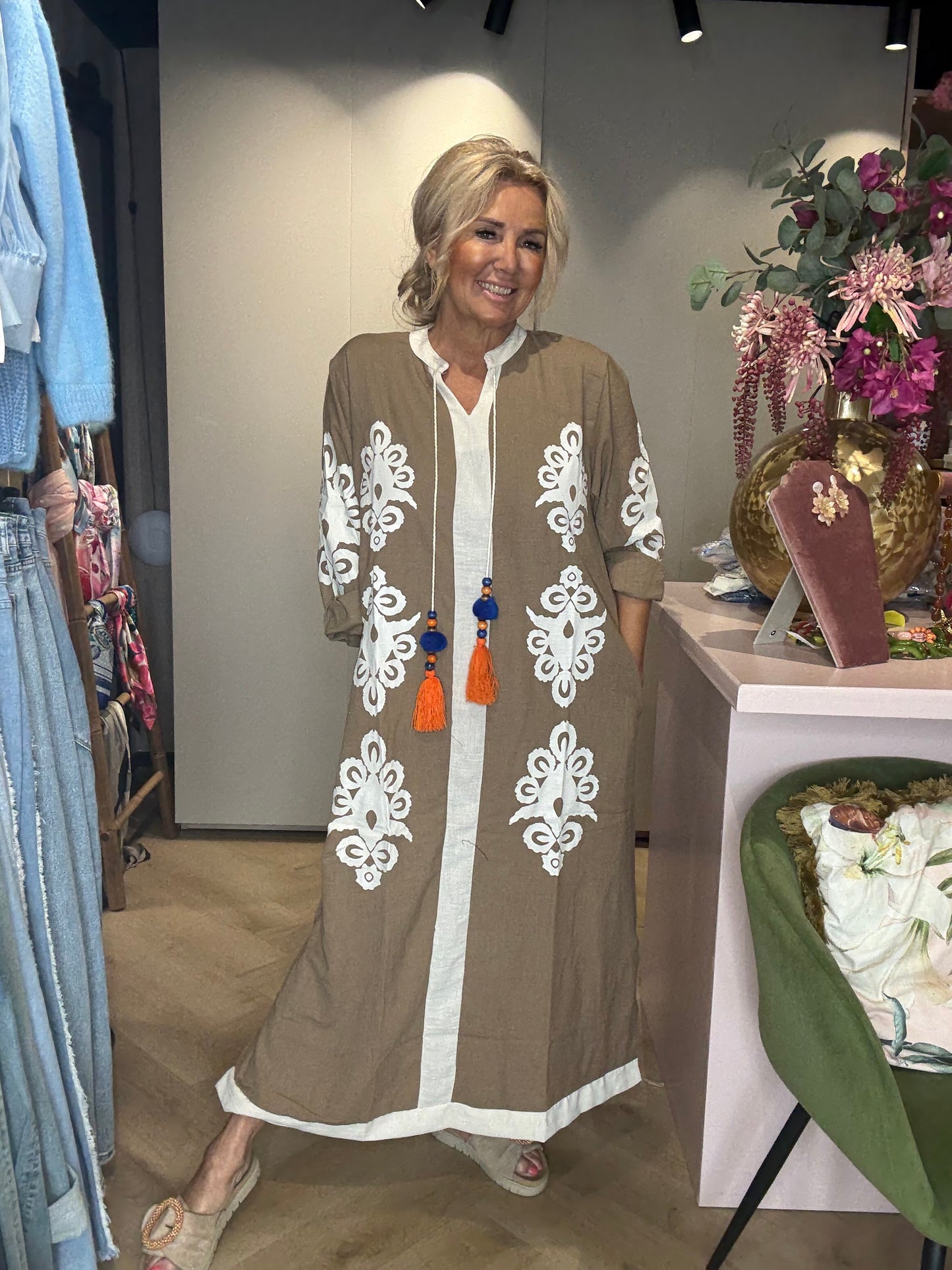 Jurk Marrakech Vibes - Taupe/Wit