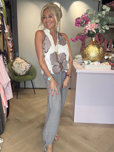 Top blomst taupe