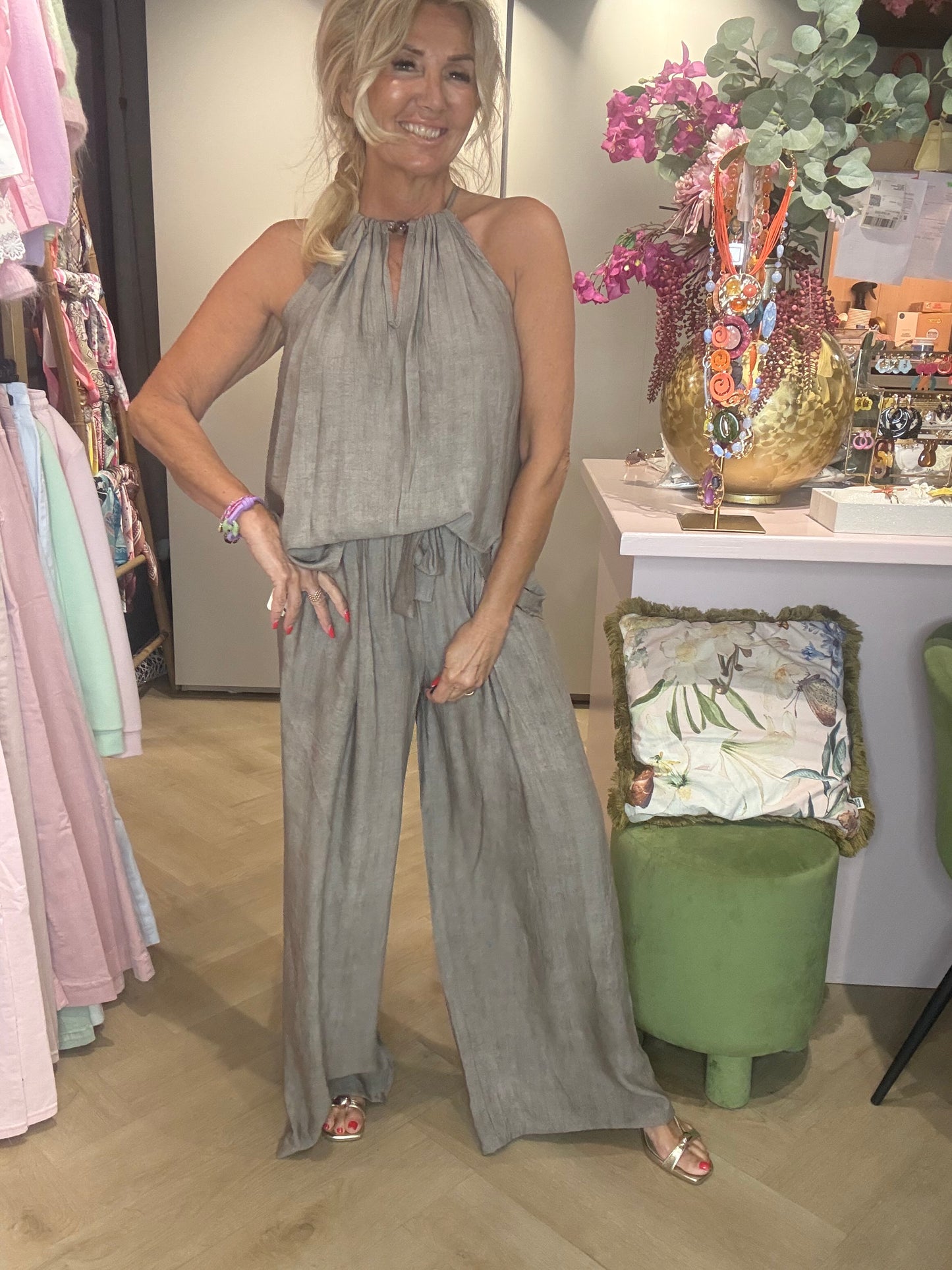 2 Delige set taupe linnen look