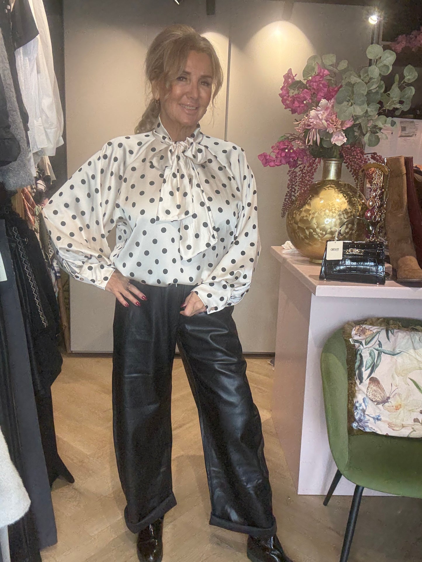 Polkadot Blouse Crème Zwart