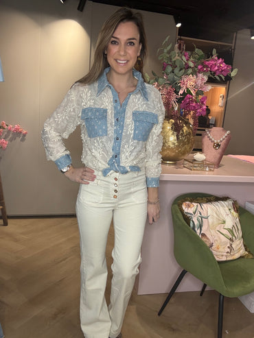 Blouse Jeans Details Beige