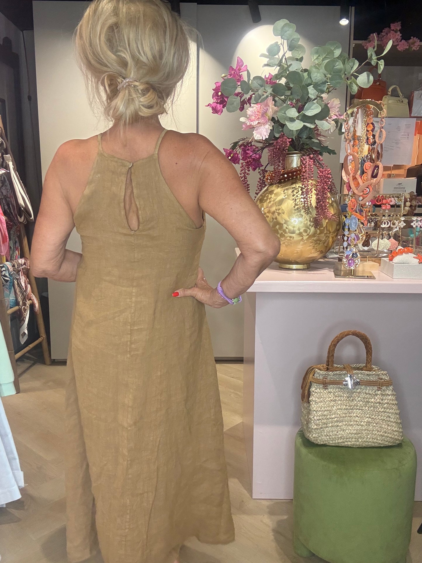 Linnen jurk cognac St Barths