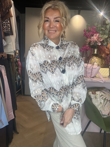 Boho Zigzag Blue Blouse