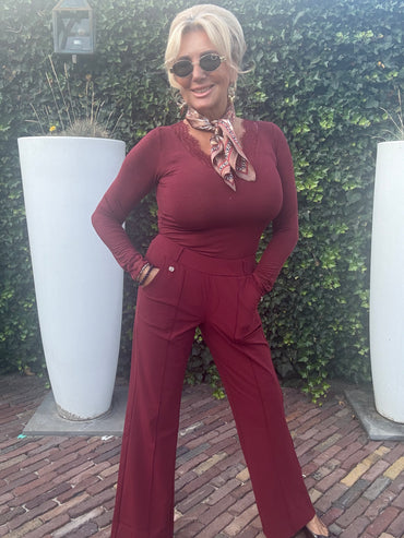 Triple Nine Top TR9003 Cashmere with lace V-Neck Burgundy