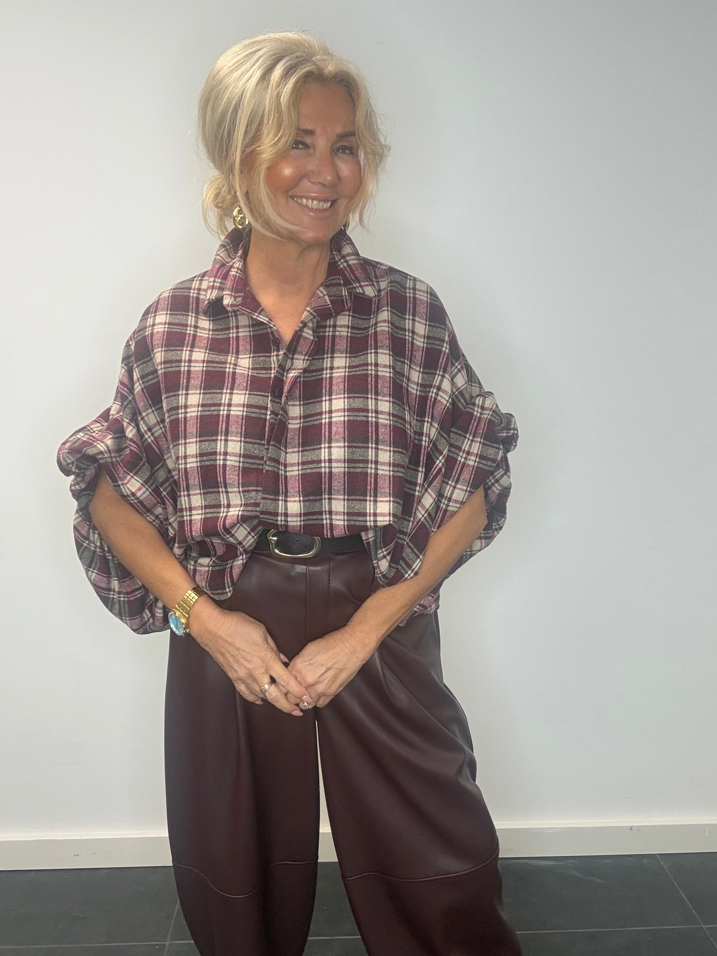 Blouse Emma bordeaux écru en flanelle