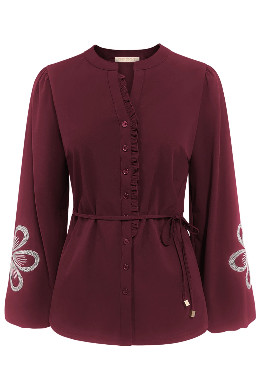Triple Nine Blouse BLS5923 Broderie/cord Burgundy