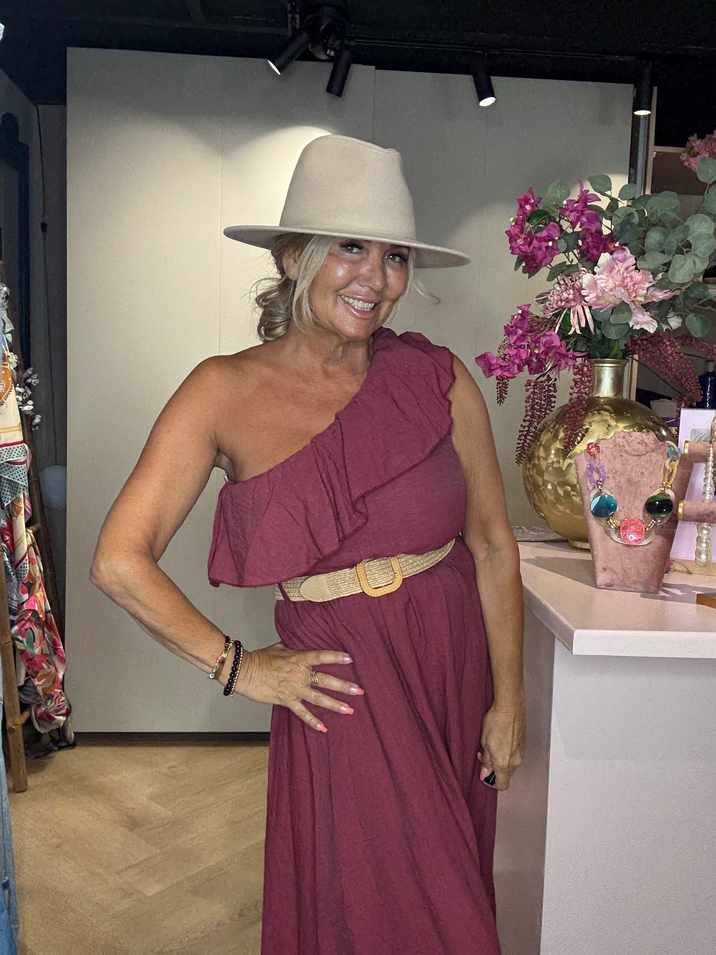 One Shoulder Bordeaux Dress