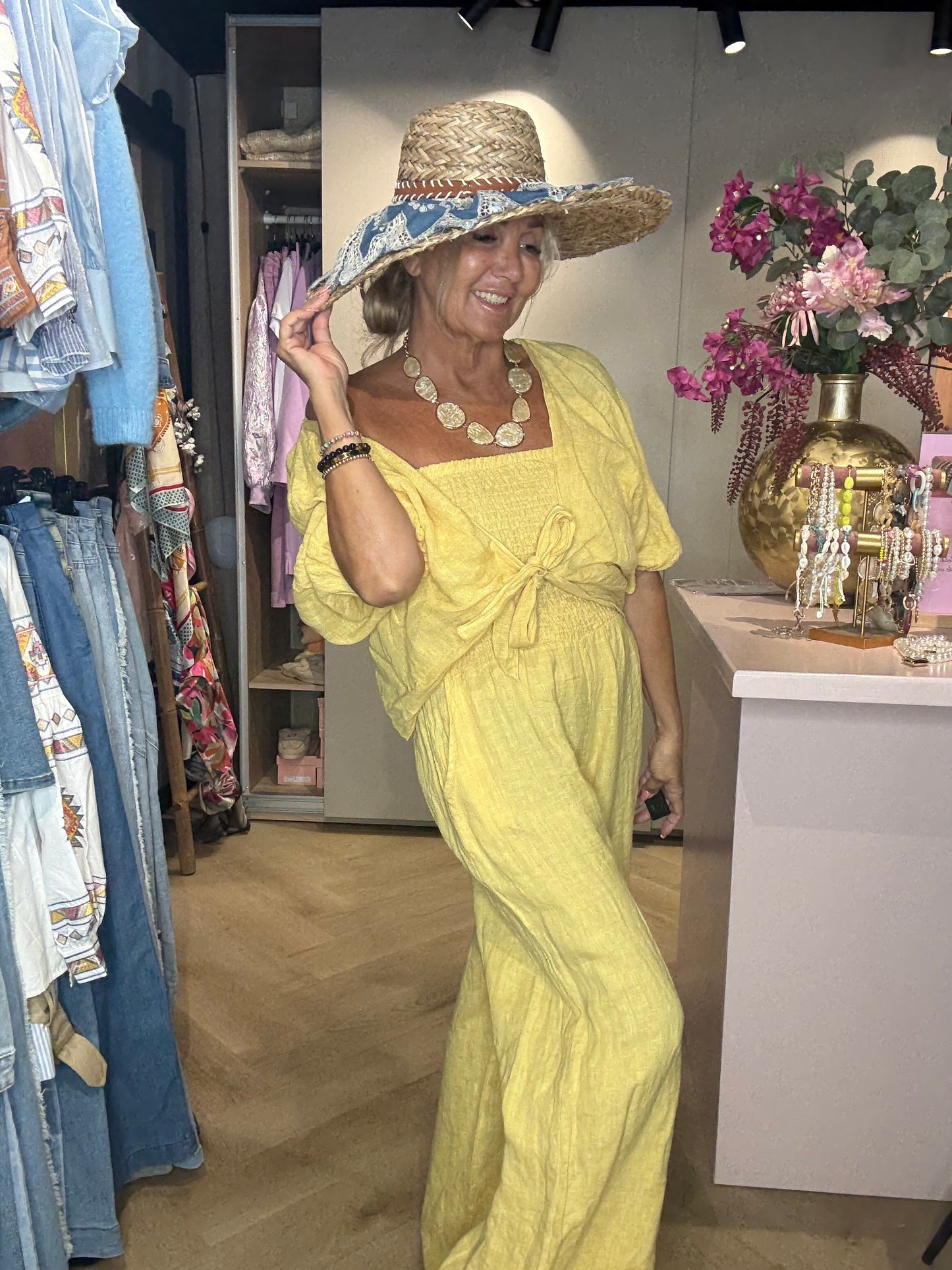 Jumpsuit zacht Geel Linnen Look 🌼