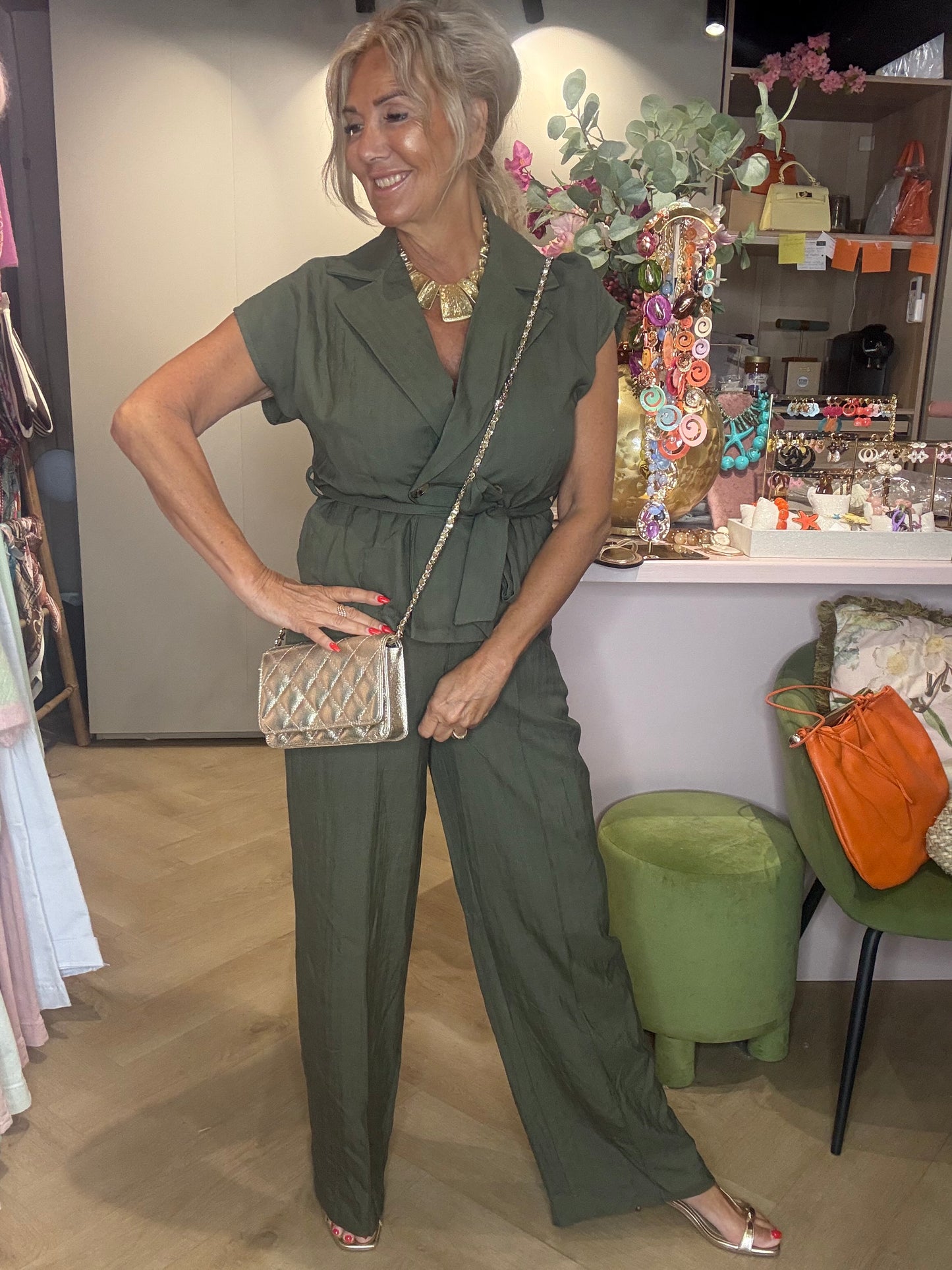 Gilet lin en vert