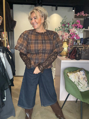 Pof Blouse Ruit Bruin 🤎