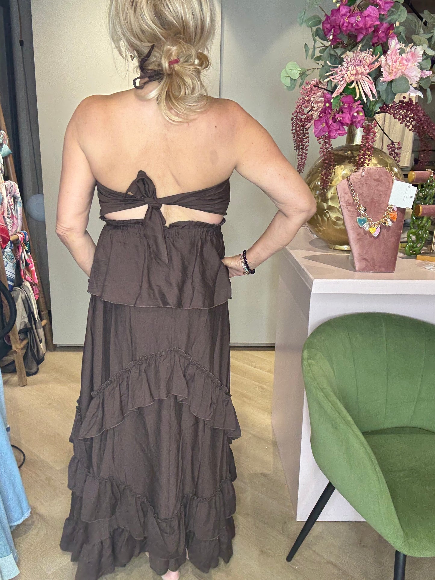 Jurk chocolade Bruin Breeze Halter