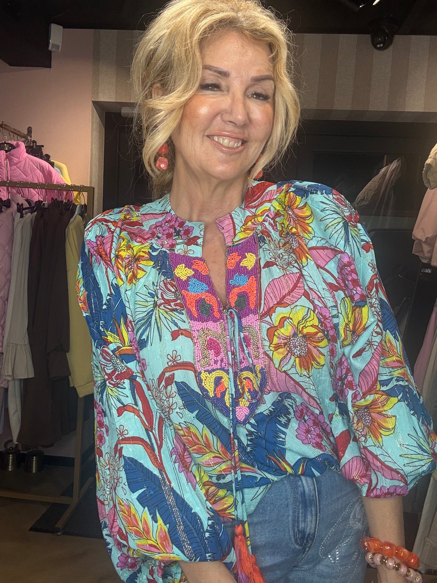 Blouse BOHO Flower Blauw / Turqoise