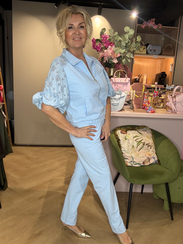 Triple Nine Jacket JA92409 | Short Sleeves with Zip and Lace Sleeves Licht Blauw