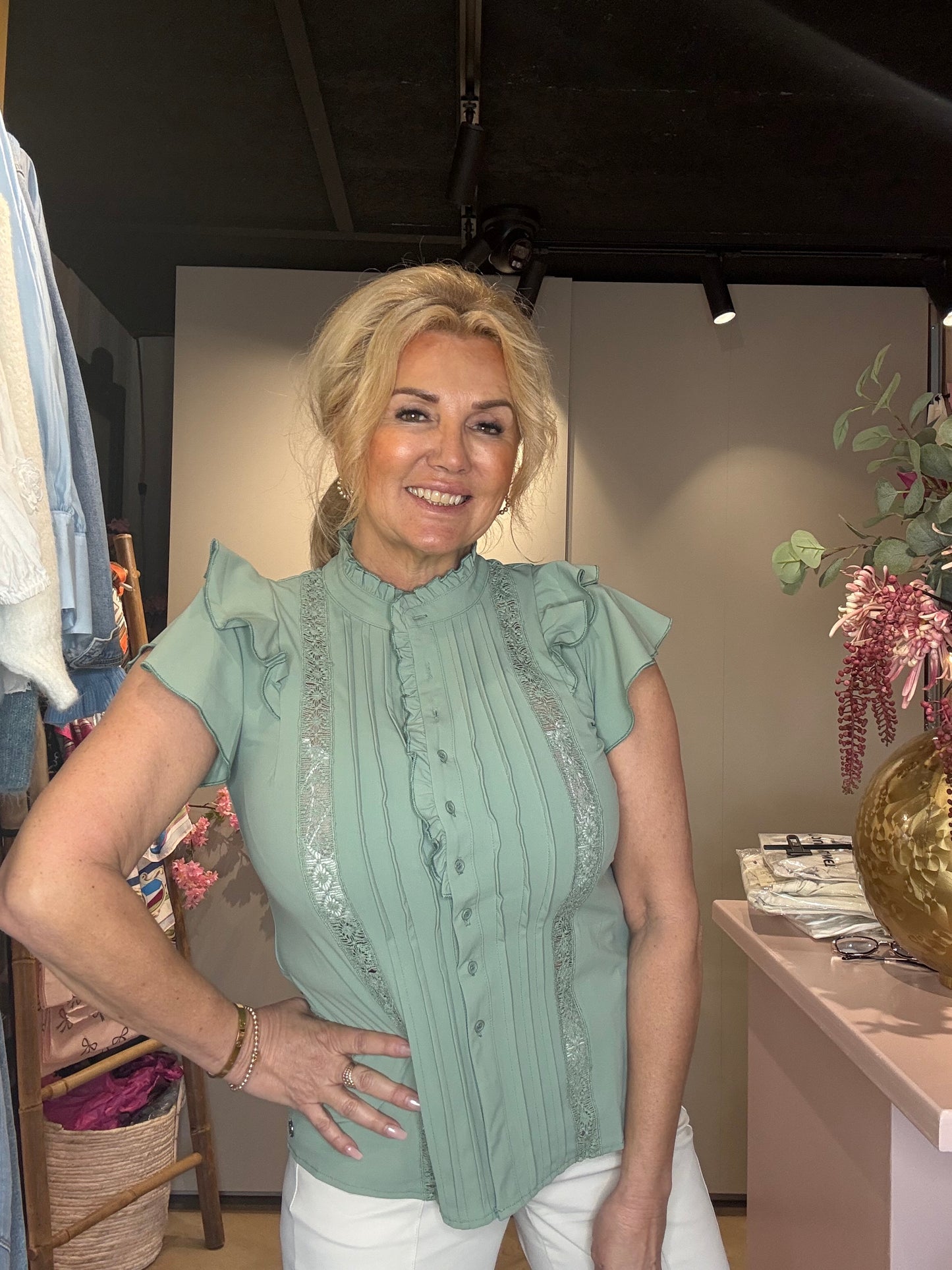 Blouse Triple Nine Rouches Sage Groen