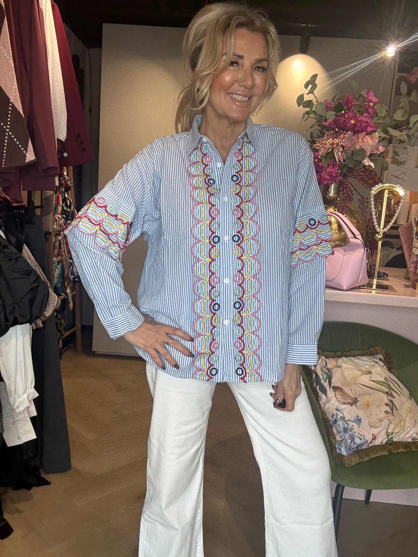 Bluse multifarvet blå