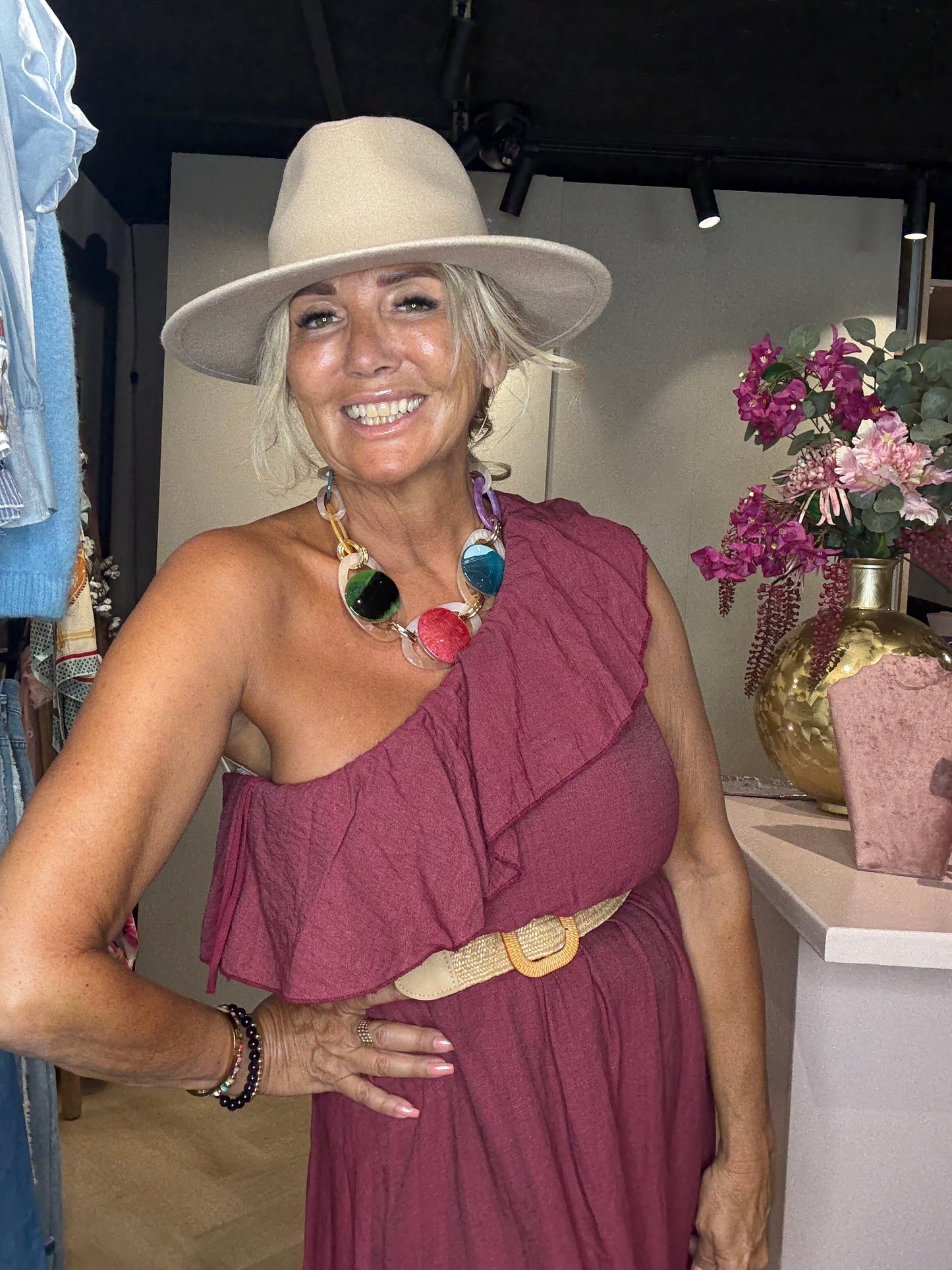 One Shoulder Bordeaux Dress