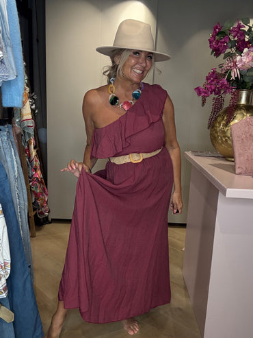 One Shoulder Bordeaux Dress