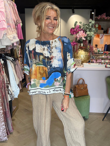 Bluse Italien blau Leinen