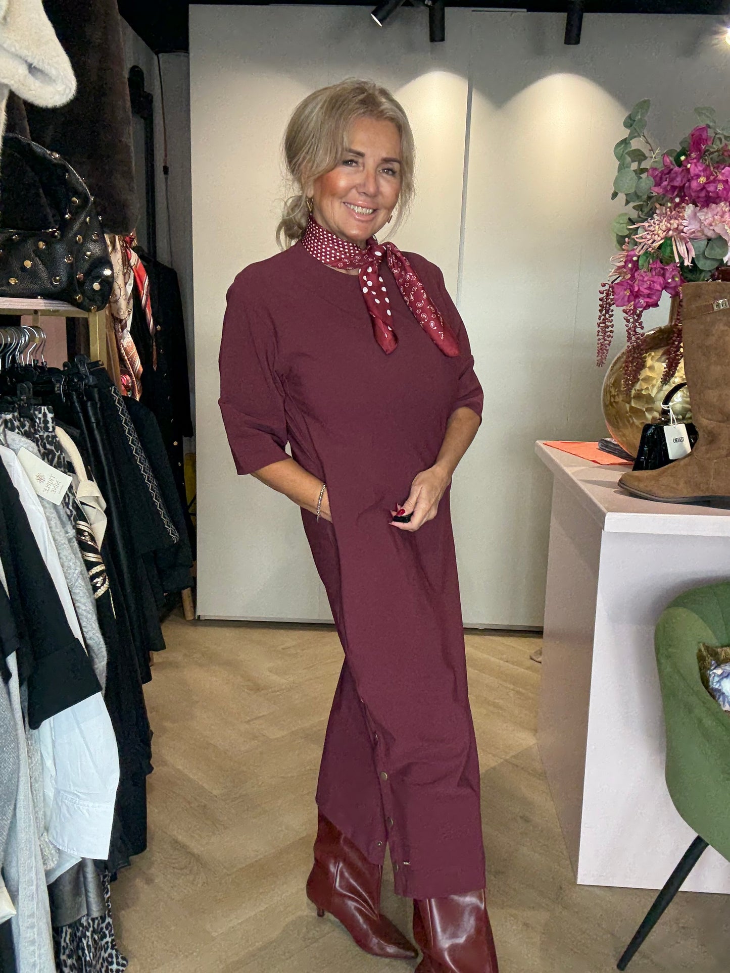 Mi Piace Bonded Travel Jurk Burgundy 202692