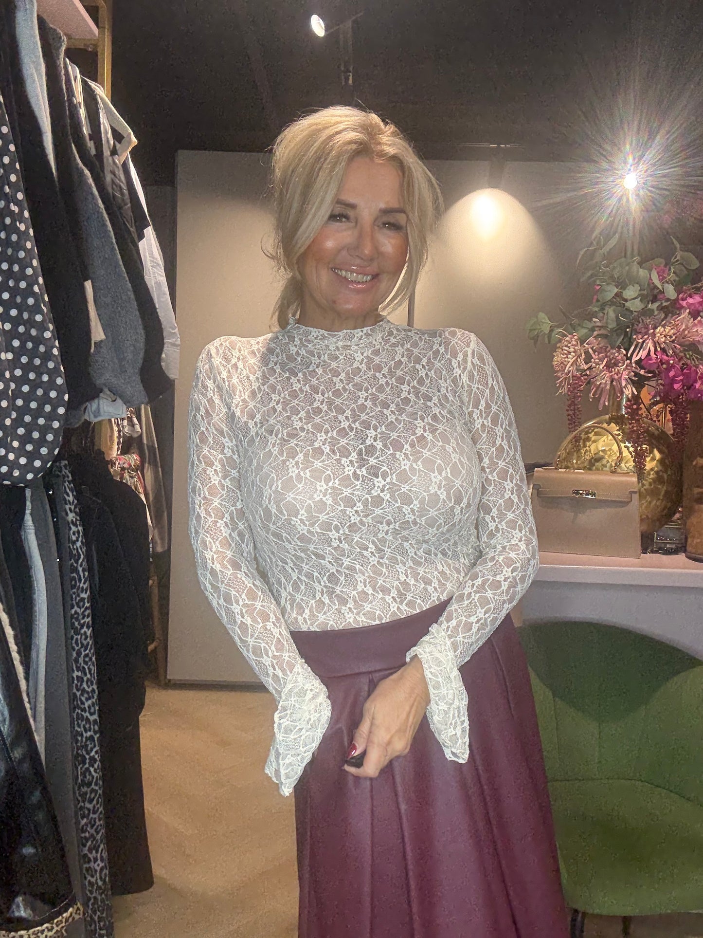 Lace top beige stretch Trompet mouw