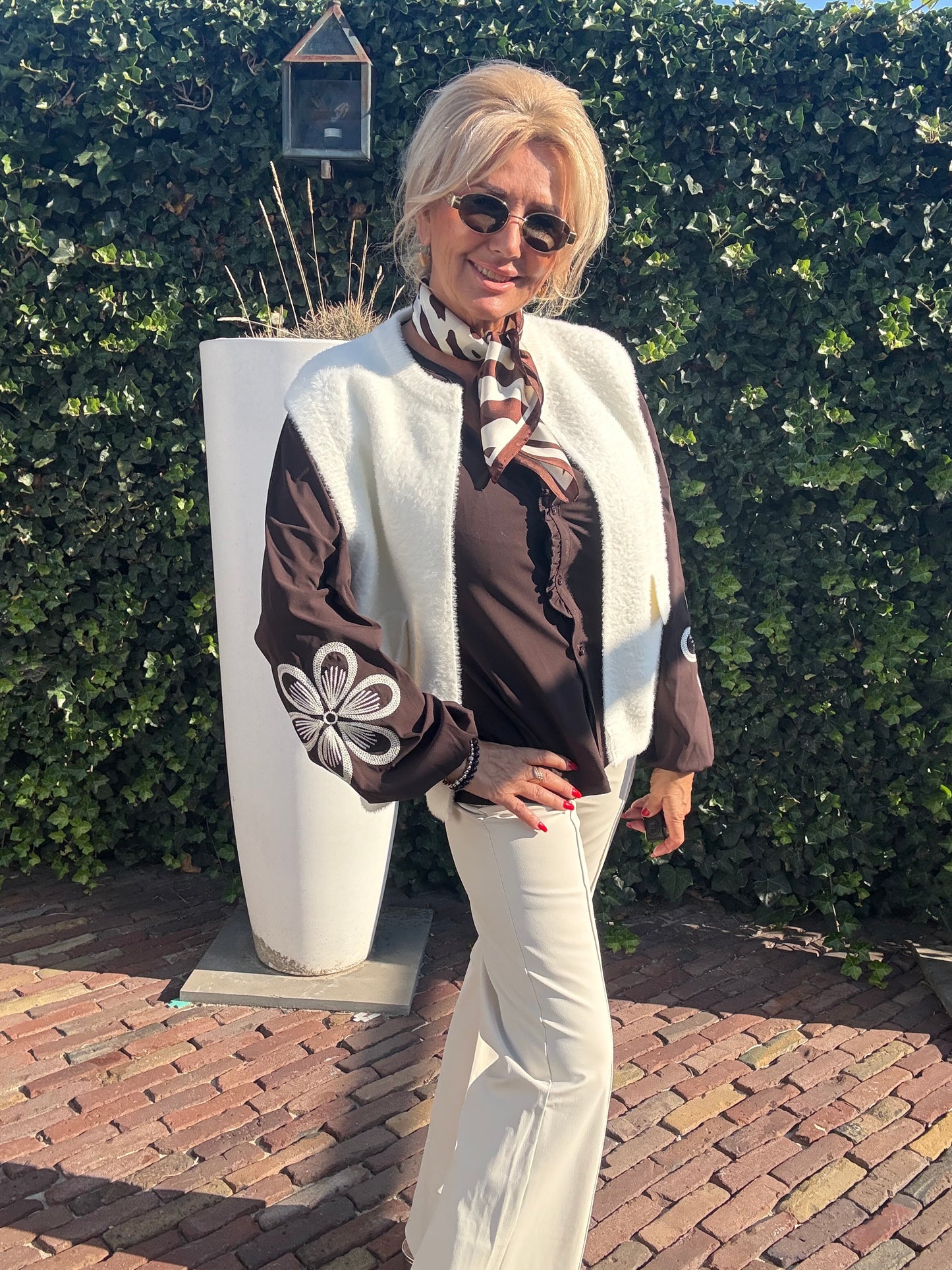 Triple Nine Blouse BLS5923 Broderie/Cord Donker Bruin