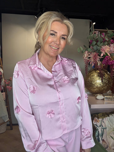 Blouse Satijn Look Bloemen Roze