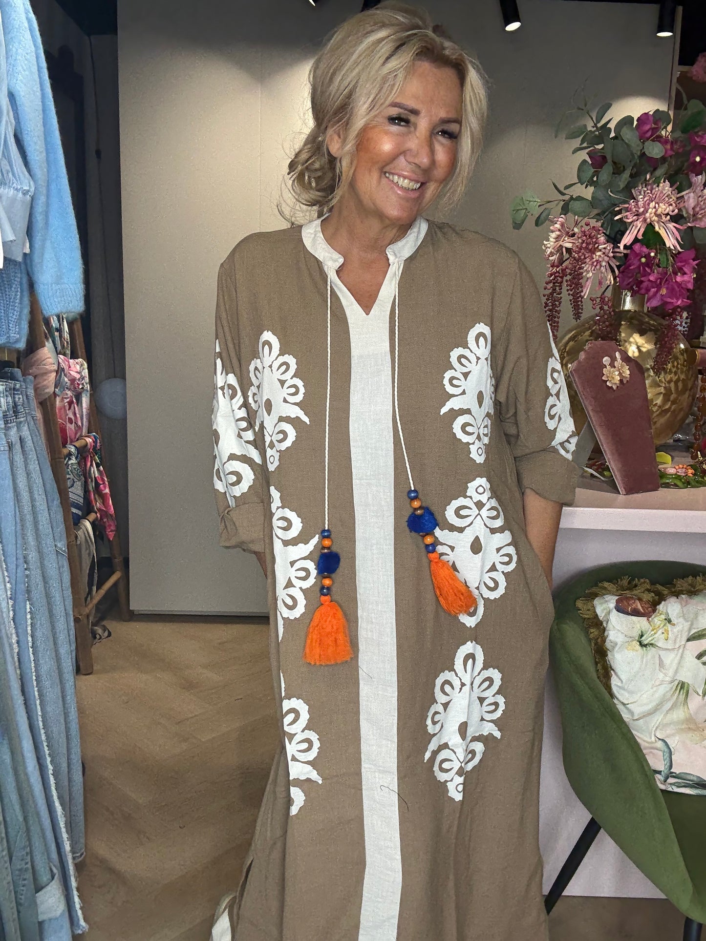Jurk Marrakech Vibes - Taupe/Wit