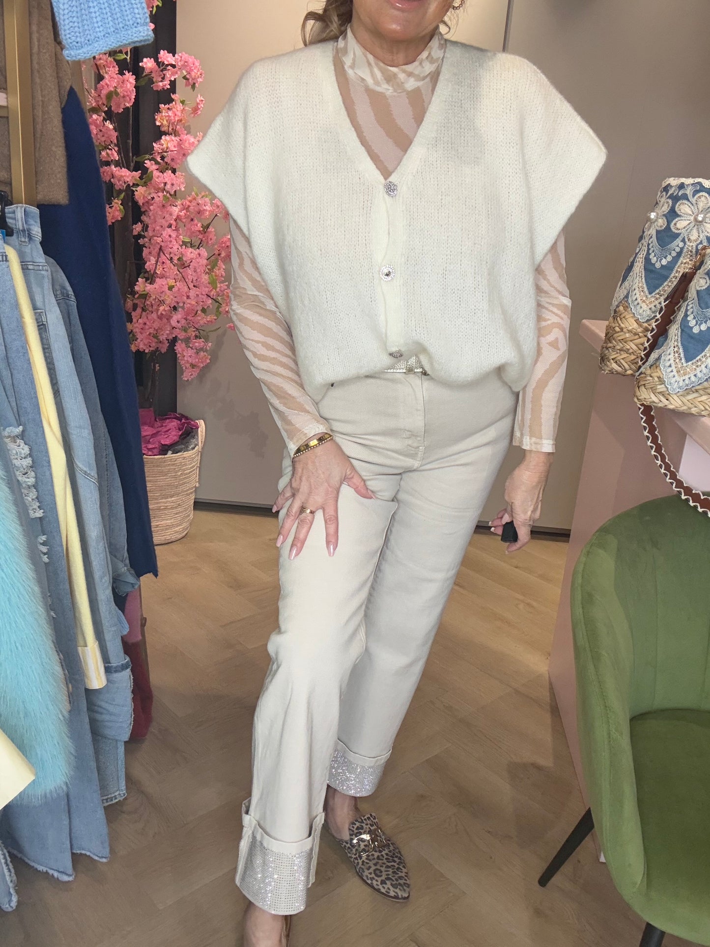 Jeans Stretch Zand Strass steentjes