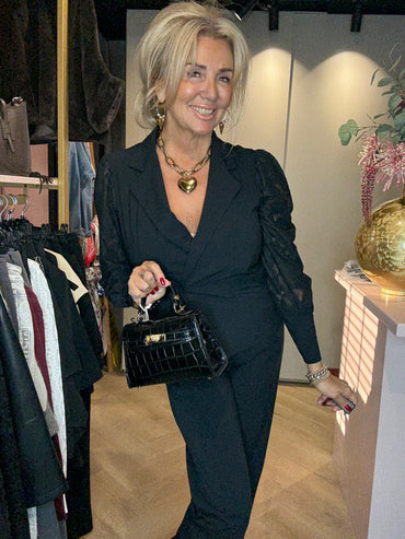 Triple Nine Blazer BLZ3906 Cross body Lace Sleeves Black