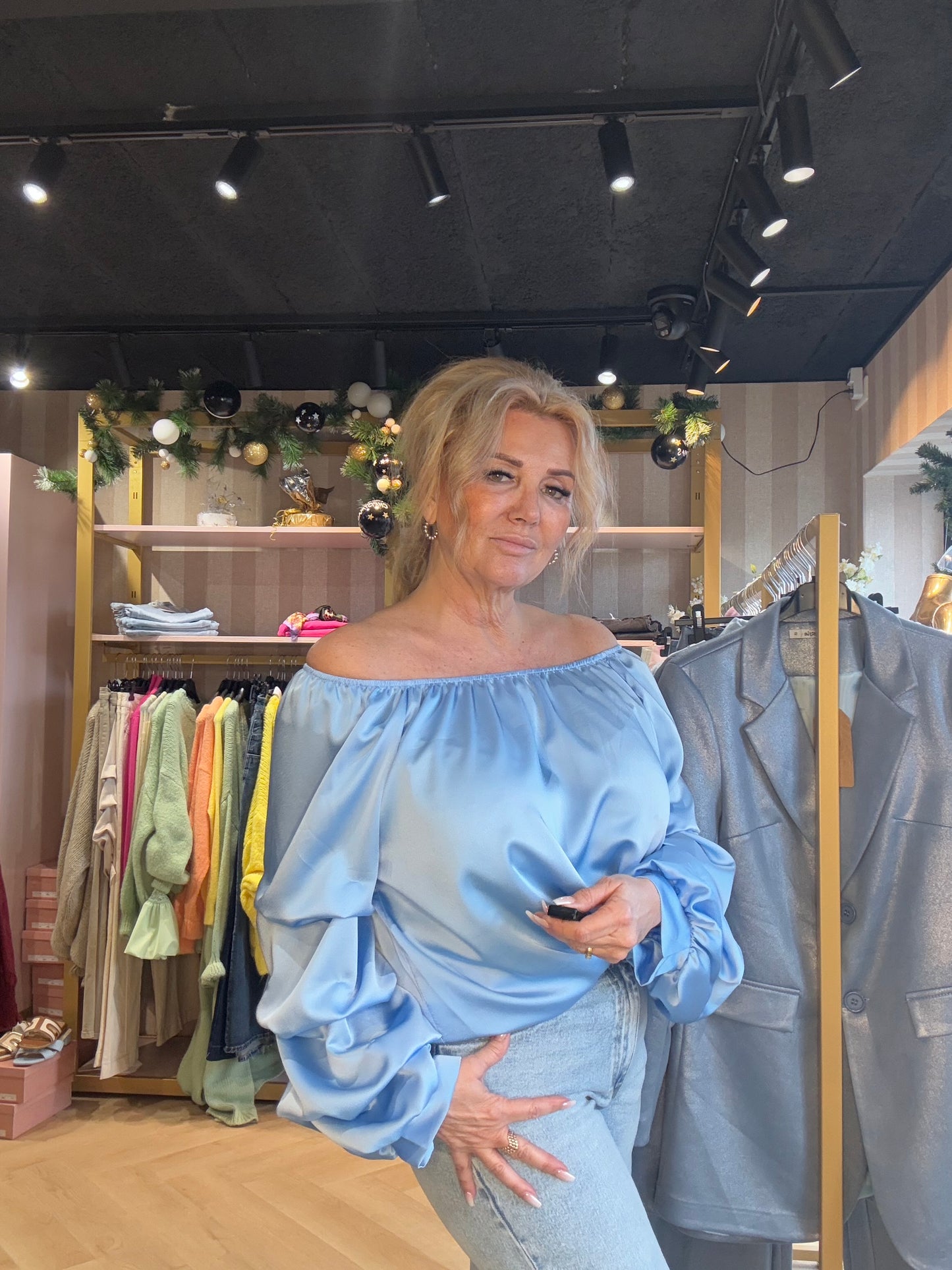 Blouse Fleur met gesmokte mouw Licht Blauw